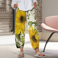 Symoid Womens casual pantalone- hlače za ispiranje cvjetne tiskane široke nogalne hlače Ležerne pamučne
