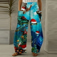 HHEI_K Women Modni Božićni Santa Claus Snowmen Print Casual Loose hlače Plus Size labave hlače
