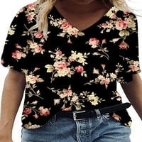 Capreze dame majica V izrez Ljetni vrhovi cvjetni ispis majica labava tunika bluza s kratkim rukavima Stil i 2xl