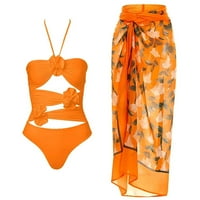 Ženski simpatični cvjetni kupaći kostim Tankini Set Vintage Beachwear One Bikini čipka u donjoj suknji Šifon dve set narančasta L