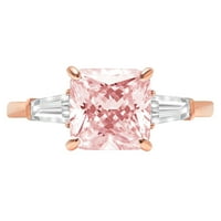3CT jastuk za rezanje ružičasti simulirani dijamant 18k ružičasti ružičasti zlato graviranje izveštavanja godišnjica Angažovanost vjenčanja Trobotna prstena veličine 7,75