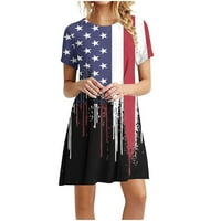 USMIXI Formalne haljine za žene Dan nezavisnosti Swirt majice Patriotske haljine 4. jula Kratki rukav okrugli vrat Američka zastava Ispis ljetna mini haljina crna l