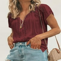 Asvivid Ženska čipka za kukičare za kukičare na vrhu majica s gumbom s kratkim rukavima V izrez Ljetni