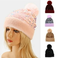 Dress Choice Women Sequin Plint Beanie Hat s uklonjivim plišanim pompomima Bling Fluffy topli zimski