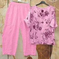 Ženske setovi Outfit Ljetne hlače Ispis majica kratkih rukava Casual Dvije odijelo ružičaste veličine S