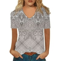 Bazyrey Womens V-izrez ženska mamuflažna bluza s kratkim rukavima Summer Casual Tunic majice Siva 3xl