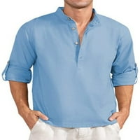Glonme muns vrhovi dugih rukava s majicama Henley vrat Bluza Dnevna habanja moda pulover Ležerne majica u boji svijetlo plava M