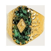 Liulin nehrđajući čelik širok prstenovi za žene k pozlaćeni metalni tekstura prirodni kamen široki prsten trendi poklon nakita