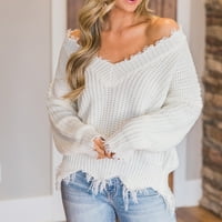 Viikei džemperi za žene odolijevanje plus veličine pulover džemperi za žene V-izrez Love solid boju