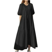 Dnevne haljine za žene za žene ženske modne okrugle vrata labavi džepovi kratki rukav čvrst srednje