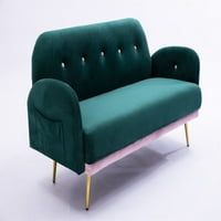 58 '' Loveseat kauč, baršun naglašen kaučem s jastucima i bočnim džepovima, tapecirani sjedeći kauč sa masivnim nogama od drveta, modernim dnevnim sobama za ruke za male prostore, zelena