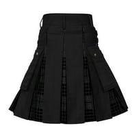 Ležerne pantalone za muškarce modni škotski stil Plaidni kontrastni džep u boji Pleted suknja