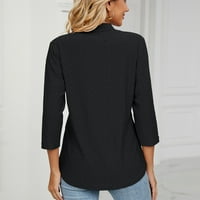 Košulje CETHRIO WOMANS - V- vrat čvrste boje tri četvrtine rukava za bluzu od rukava crne boje