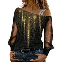 Košulje za žene Grafički trendy Sequin tisak mrežica dugih rukava hladna ramena labava bluza za bluzu