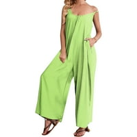 Ljetne pantalone za žene Žene Trendovi Tiši džepovi Labave duge hlače Ležerne prilike ljetni kombinezon Green M