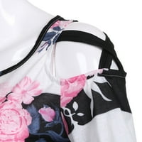 Košulje za ženske modne casual cvijeće Štampana kratkih kratkih pločica T-majica Black XXL