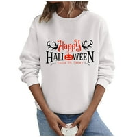 Mrigtriles Ženska ležerna moda Halloween Print s dugim rukavima, pulover za pulover O-izrez