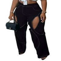 Gomelly Women Hlače visoke struk teretni hlače Lounge Pant Dame Loot Fit Holiday Dno su čvrste boje Crne S