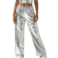 Safuny ženske mršave hlače za mršave laserske pantalone Ležerne prilike Slim Fashion Retro High Rise Odjeća srebrna xxl