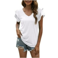 Bijela bluza za žene Ljetne vrhove za žene Ženske V- izrez Solid Boja kratkih rukava Ljetni vrhovi za žene, bijele, xl