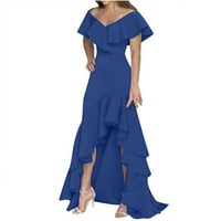 Ženske oblače Asimetrični modni tiskani kratki rukav Maxi V-izrez Ljetna haljina Plava XL