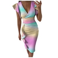 Ženske ljetne haljine Print Maxi Multicolor Print V-izrez Nasledredne sunčane haljine
