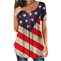 Lilgiuy Womens America Flag košulja tiskane tankere vrhunskog okruglog vrata labav bluza s kratkim rukavima