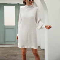 SHPWFBE ženske haljine za dugih rukava za žene Žene Ležerne džemper haljina od ramena dugih rukava Labavi remen kladiti midi haljina bijela haljina