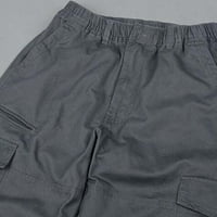 Muški pamučni multi-džepni elastični struk otporni na habanje u cjelokupnih hlača u punu dužinu Grey,