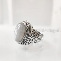 Sivi mjesečni prsten, srebrni nakit, srebrni prsten, obljetni poklon, prirodni sivi mjesečni kamen,