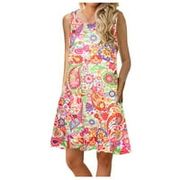 Drindf Sundresses za žene Ljeto tunika Swing haljina Trendy Print Boho haljina Klasični scoop paketi