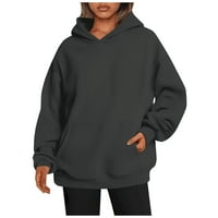 QCMGMG Osnovni pulover duge sa kapuljačom s dugim rukavima za džepne duksere za devojke pad dukserice
