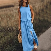 Ženske haljine bez rukava od pune casual maxi okruglog dekolteta ljetna haljina plava s