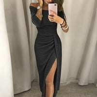 Ženska modna seksi kaiševna visoka krasta ruka dress haljina dugih rukava