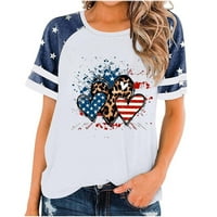 Yyeselk Ljeto Žene Basic Tops Casual okrugli vrat Kratki rukavi Ugodne bluze Trendy American Flag Ispiši