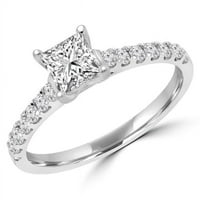 0. CTW Princess Diamond Solitaire sa Accentima zaručnički prsten u 14K bijelom zlatu - Veličina 4,75