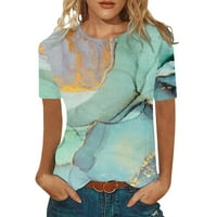 Clearsance Ljeto vrhovi Crew Crt Casual Bluze Graphic Print Ženska labava bluza kratkih rukava, Mint Green, XXL