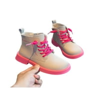 Woolbling Children Combant Boot Chunky Heel Kožne čizme Drešene prozračne okrugle nožne cipele Boots Bež Pink 8c