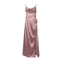 Ženske haljine Maxi A-line bez rukava bez rukava V-izrez puna ljetna haljina ružičasta L