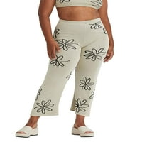 Seyurigaoka žene Proljetne duge pantalone pletene cvijeće visoko strukske ravne hlače