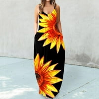 Ženski bez rukava V izrez Long Maxi Labava haljina Boho Beach Sundress sa džepovima Žene oblače Ljetne