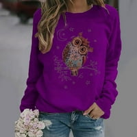 Ženski vrhovi grafički grafički otisci Bluza Labavi žene Ljetne majice s dugim rukavima Purple 2xl
