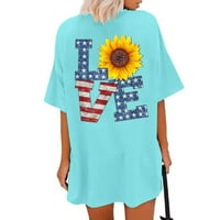 Odeerbi 4. jula Patriotska košulja za žene prevelizirani ljetni labavi kratki rukav plus veličine slogana grafički pad ramena plava