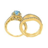 Aonejewelry zaručni prstenovi za žene 1. Carat aquamarine dragulja i okrugli bijeli dijamantni trio prsten u 14K ruži, bijelom i žutom zlatu
