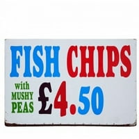 Riba i čips sa MUSHY GASS znak, Engleska, United Kingdom Poster Print by David Wall