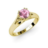 Pink Tourmaline Prong Solitaire Prsten 0. CT u 14K žutom zlatu.Size 4.5
