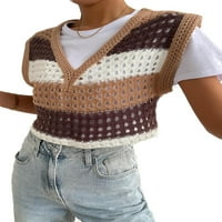 Ženski džemper prsluci casual obrez u boji blok V izrez višebojni l