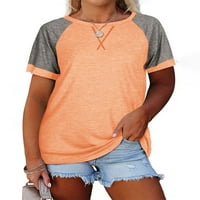 Plus veličine majice za žene labav fit blok u boji kratki rukav vrhovi vrhova raglan ugrađene majice za žene okrugli vrhovi vrata za žene na narančastim L