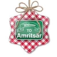Ornament tiskani jedno strani zeleni znak Dobrodošli u Amritsar Božić Neonblond