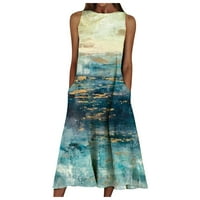 Amousa Women Ljeto Print Beach Holiday Dress Okrugli izrez Big Swing Pocket Maxi Haljina Cvjetna haljina